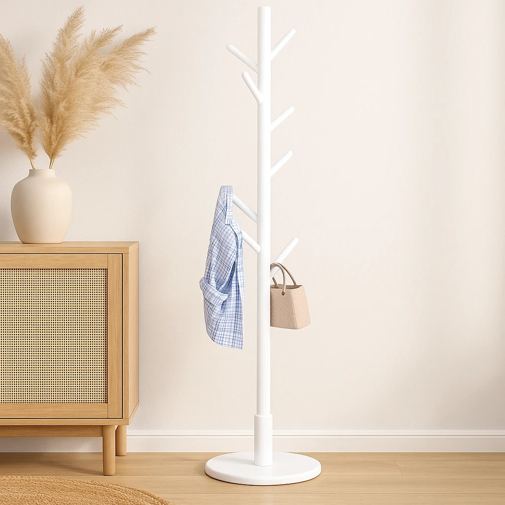Porte Manteau Blanc sur pied 172x38 cm-Déco Bohème