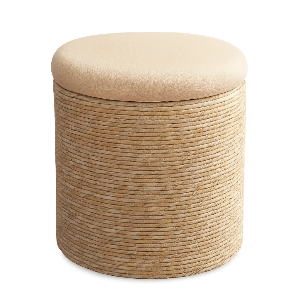 Pouf Bas En Imitation Rotin 40x41cm-Déco Bohème