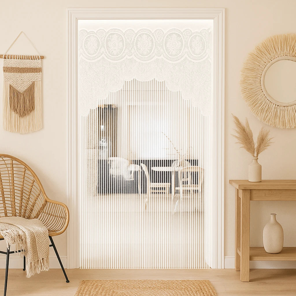 Rideau de Porte Blanc Transparent en Corde-Déco Bohème