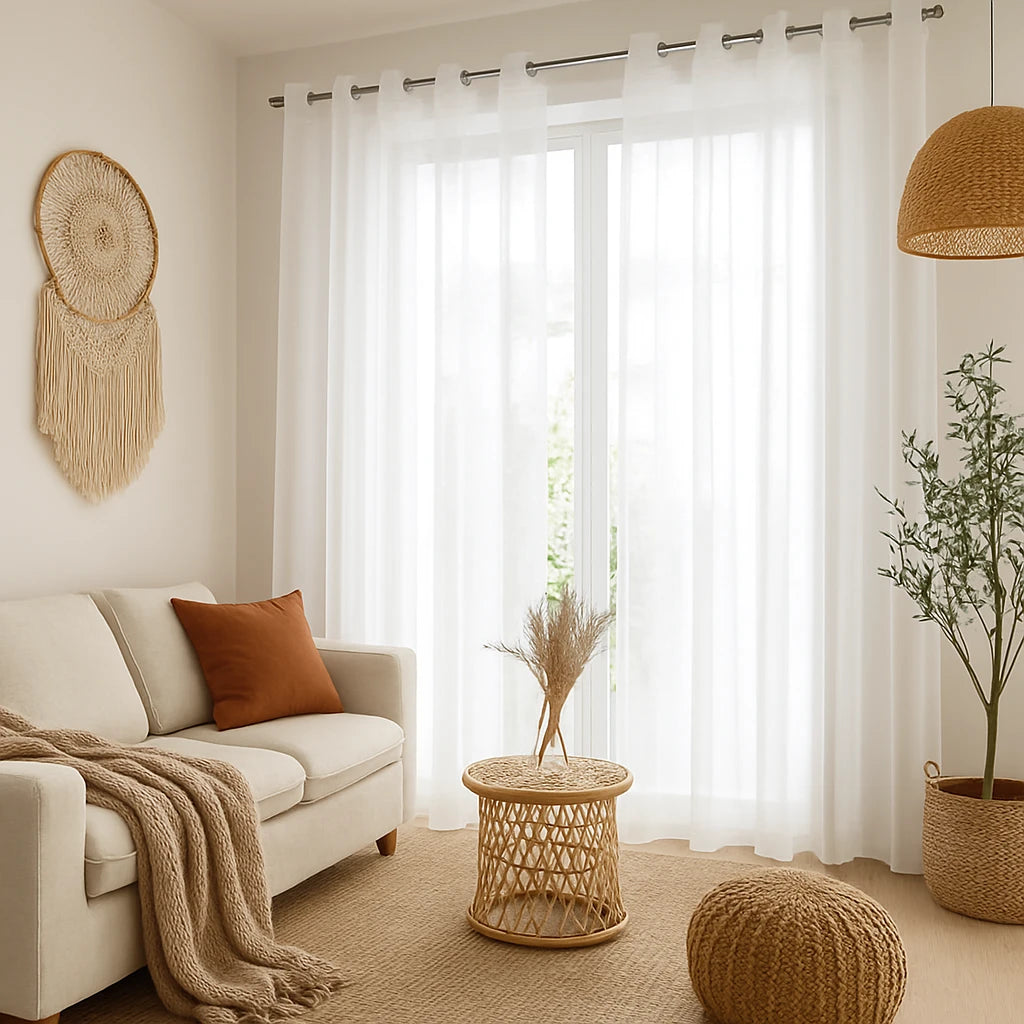 Rideaux Transparents Blanc Pur Super Doux-Déco Bohème