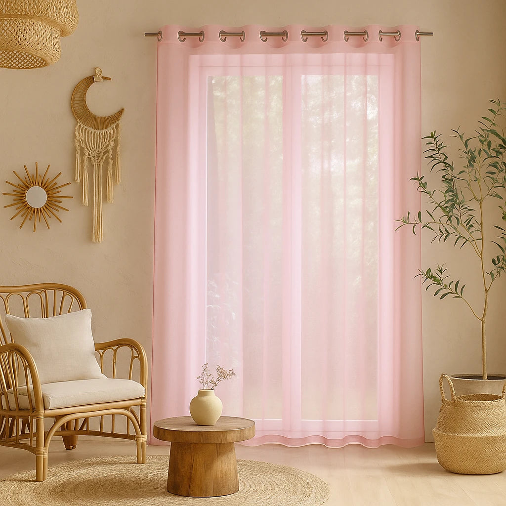 Rideaux Transparents Rose Clair Super Doux-Déco Bohème