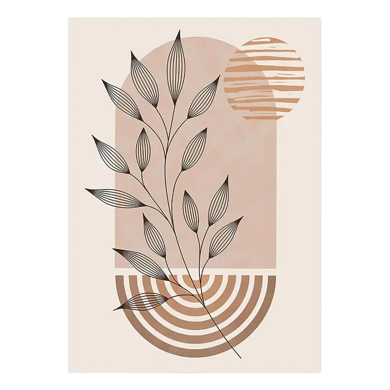 “Soleil Bohème” – Tableau mural abstrait et feuillage naturel-Déco Bohème