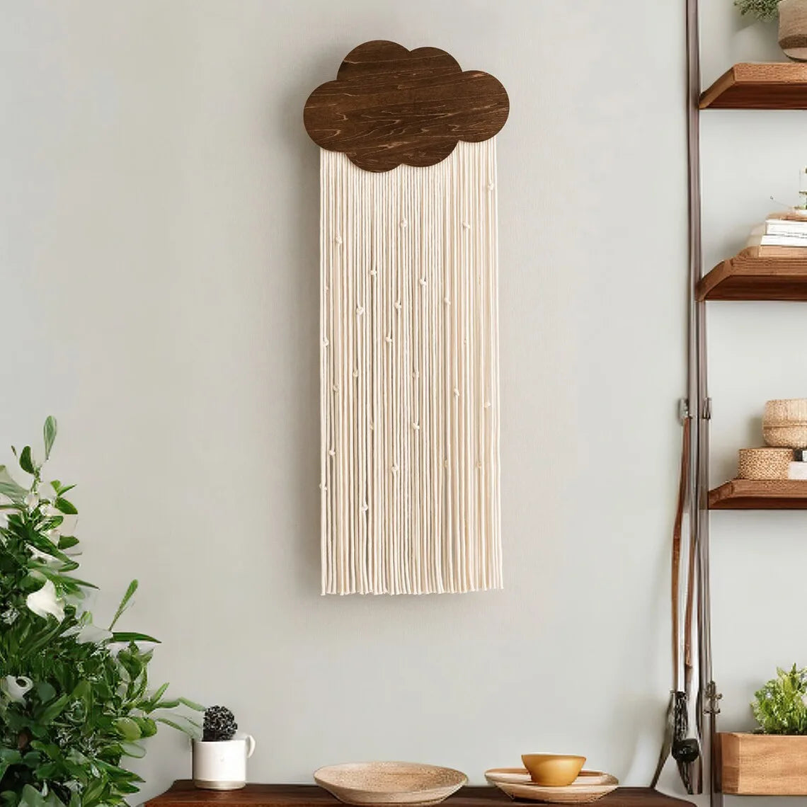 Cloud Macrame Wall Hanging Shelf Boho Home Decor Shelves On Wall Wood Decoration for Bedroom Living Room Nursery Christamas Gift-Déco Bohème