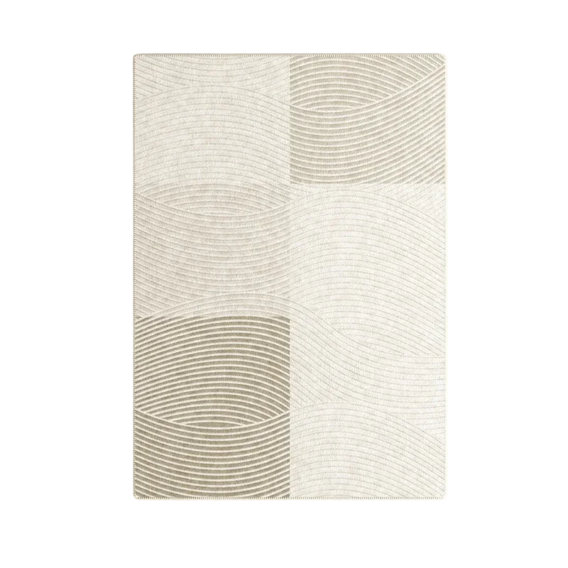 Grand Tapis Salon Beige Lignes Style Bohème Chic