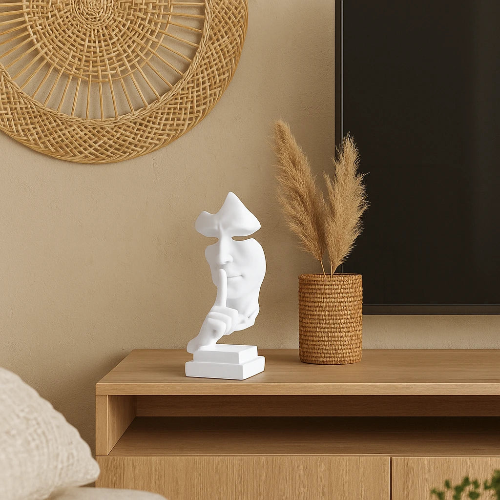 Statue Masque Silence En Résine Abstraite 9x27 cm-Déco Bohème