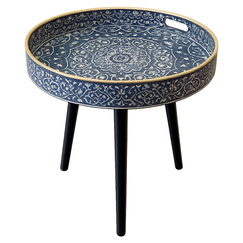 Table D'Appoint Ethnique Vintage Bleue 37,5x45cm-Déco Bohème