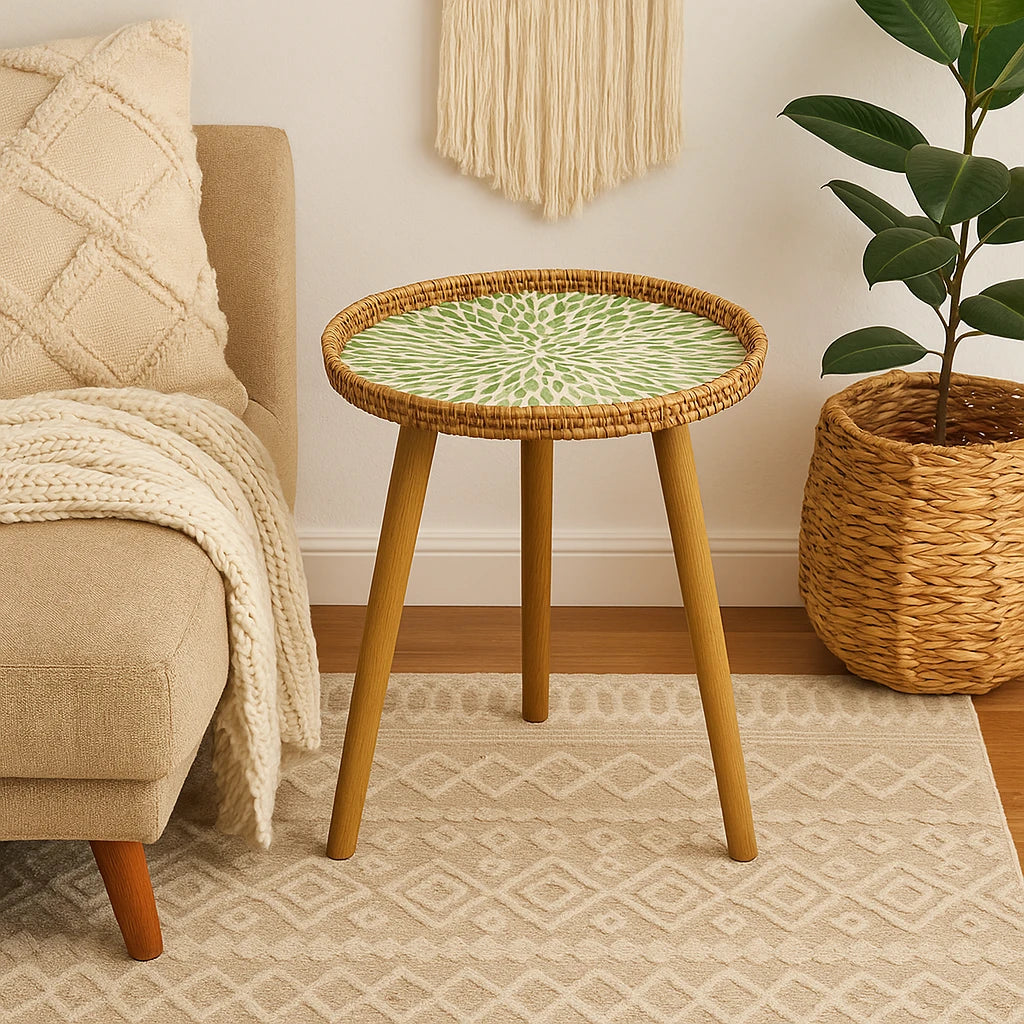 Table De Bout Ronde En Rotin-Déco Bohème