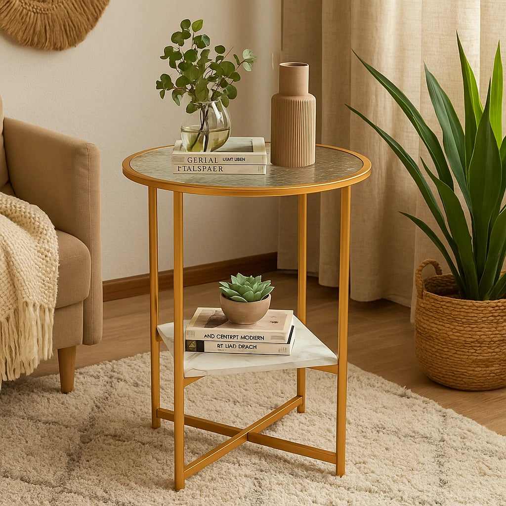 Table d'Appoint Ronde en Verre Trempé 60x50cm-Déco Bohème