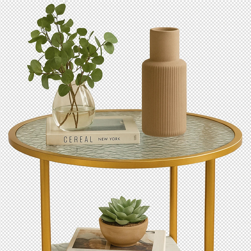Table d'Appoint Ronde en Verre Trempé 60x50cm-Déco Bohème