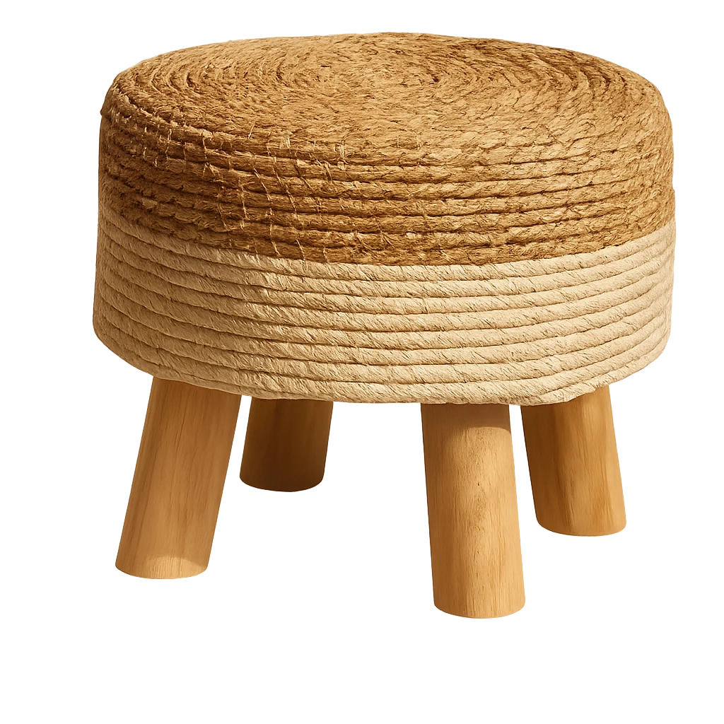 Tabouret Bohème Naturel Tressé Beige-Déco Bohème
