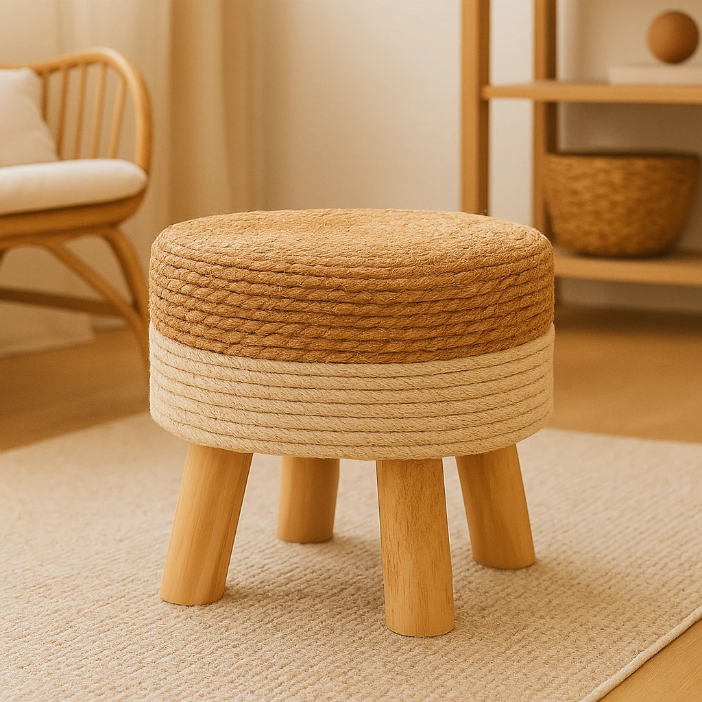 Tabouret Bohème Naturel Tressé Beige-Déco Bohème