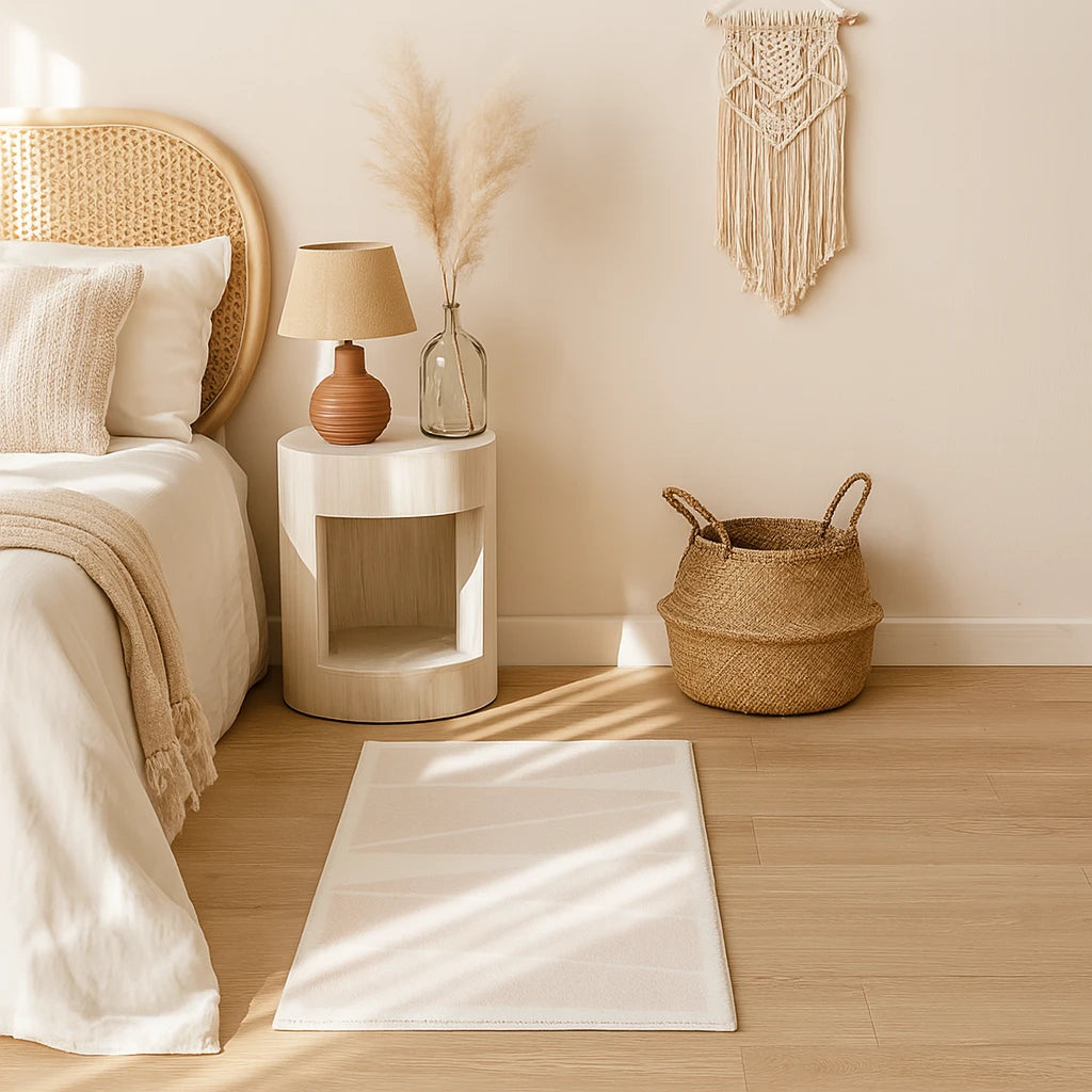 Tapis Chambre Bohème Doux Beige Et Motifs Géométriques-Déco Bohème