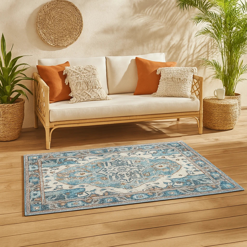 Tapis Extérieur Bleu Oriental Bohème-Déco Bohème