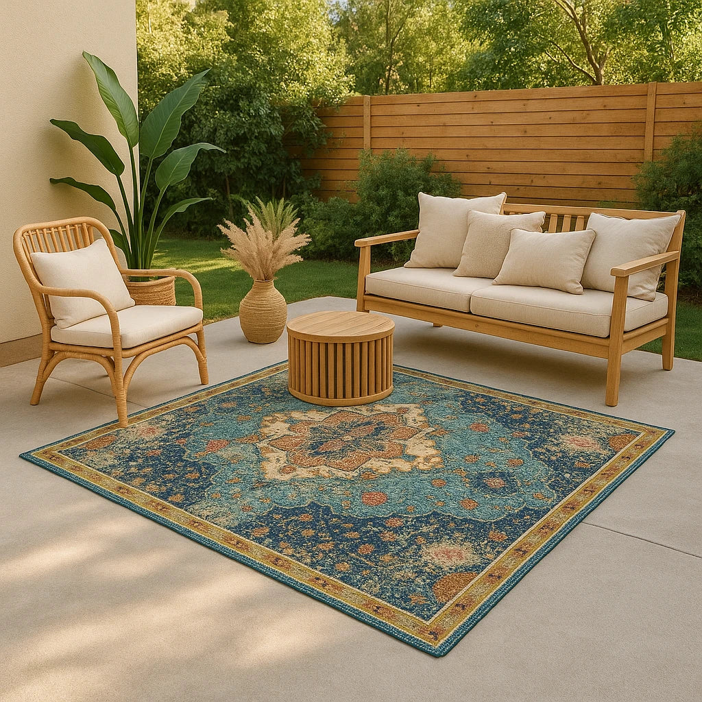 Tapis Extérieur Bohème Chic Rétro Persan Bleu-Déco Bohème