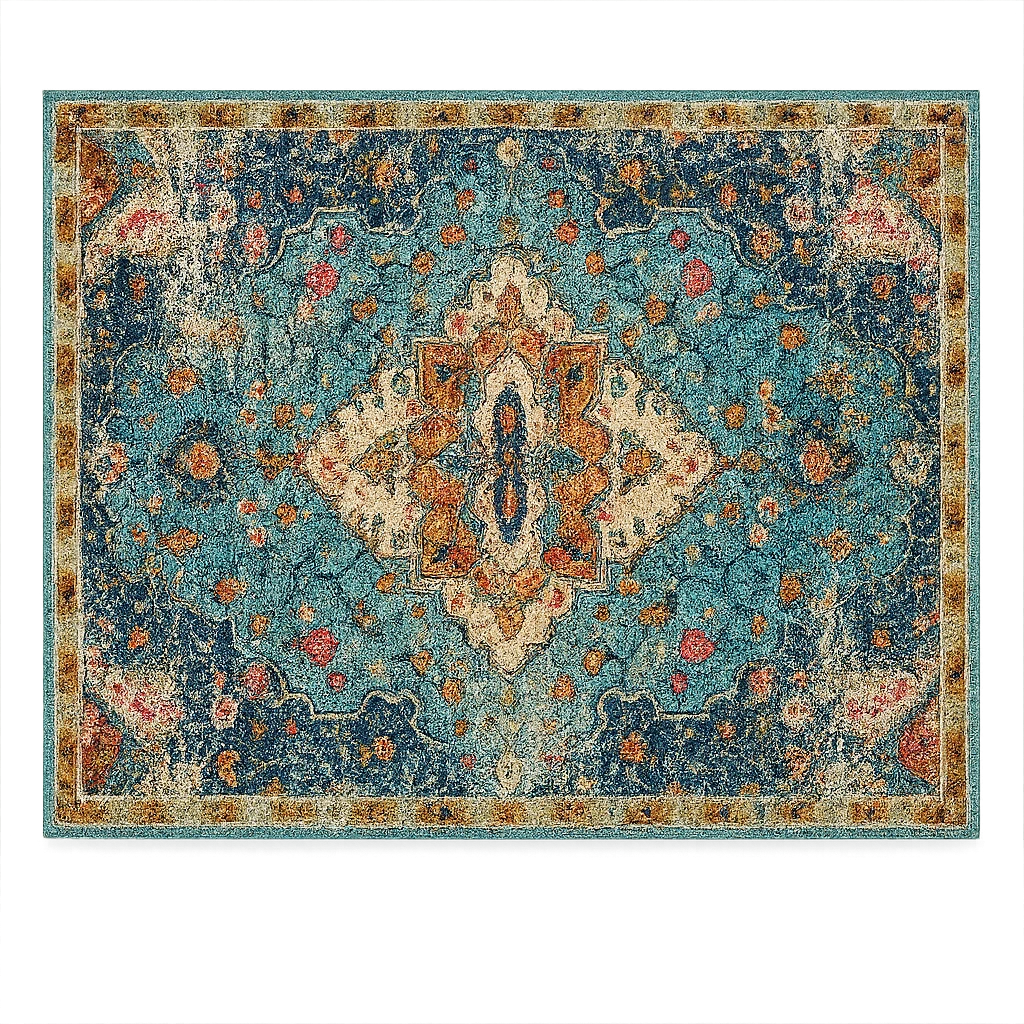 Tapis Extérieur Bohème Chic Rétro Persan Bleu-Déco Bohème