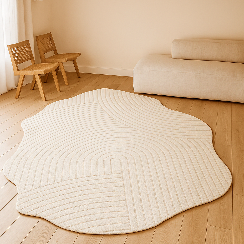 Tapis Salon Crème Irrégulier Doux Bohème Chic