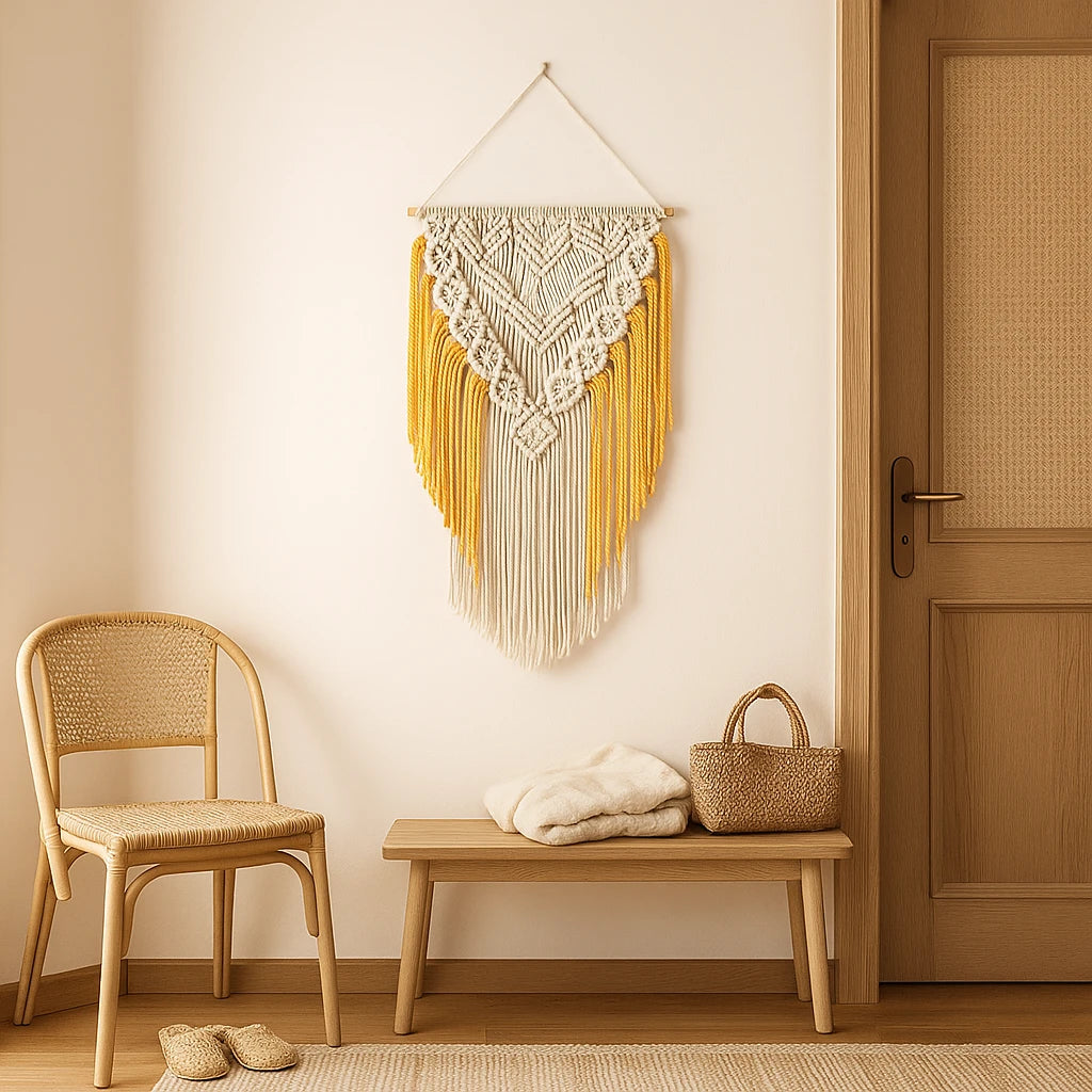 Tapisserie Murale Macramé Jaune Bohème-Déco Bohème