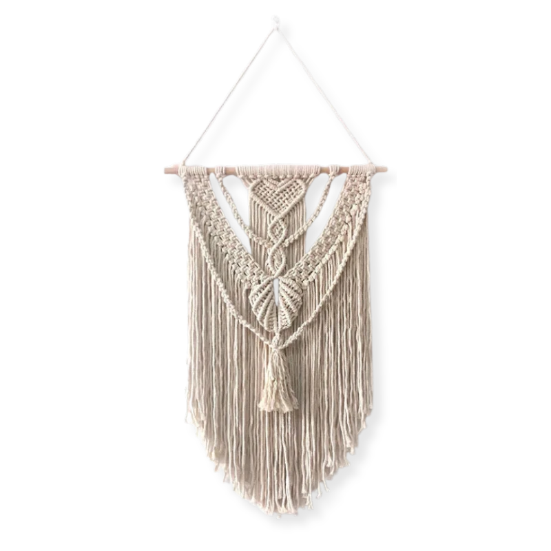 Tapisserie Murale Macramé en Coton et Bois Naturel-Déco Bohème