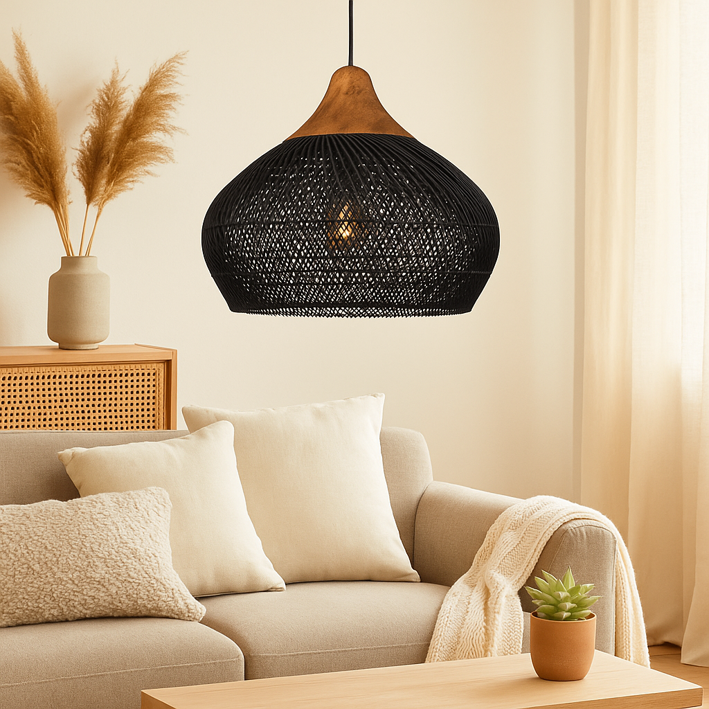 Suspension Bohème en Rotin Noire LED