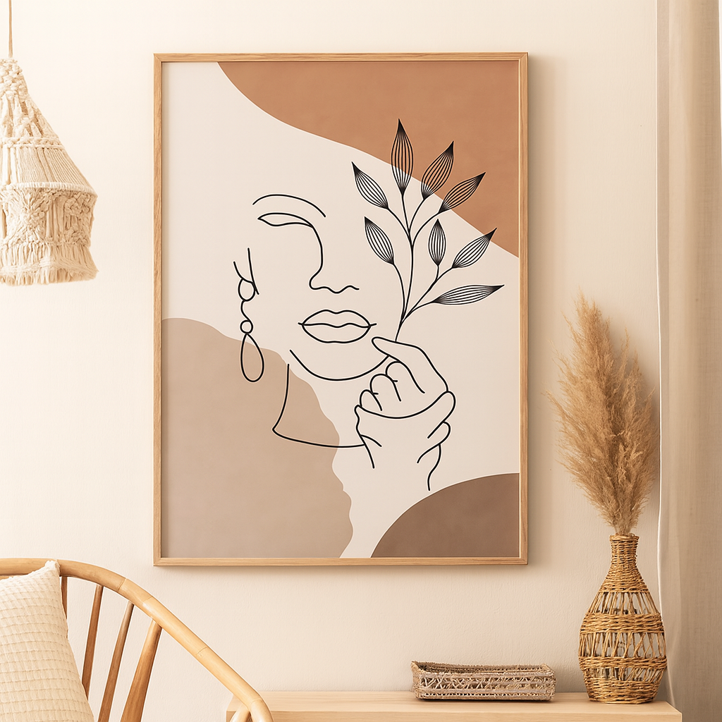 “Lignes bohèmes” - Affiche murale abstraite aux tons beiges et bruns-Déco Bohème