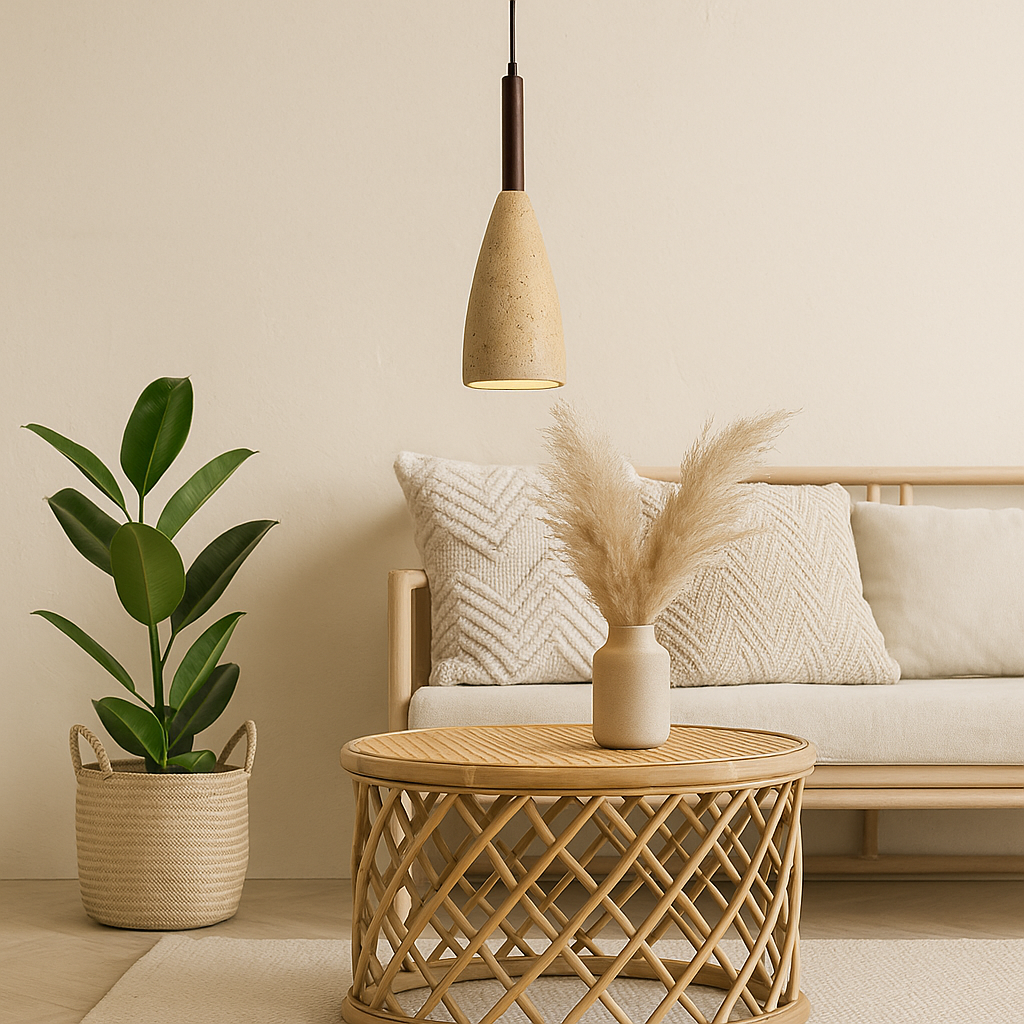 Suspension Fine en travertin et bois LED style bohème-Déco Bohème