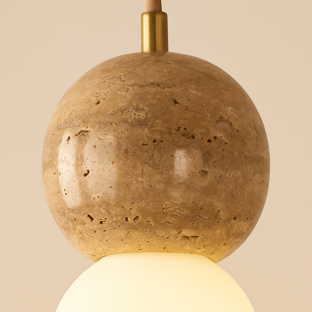 Suspension travertin en bois LED boho chic-Déco Bohème