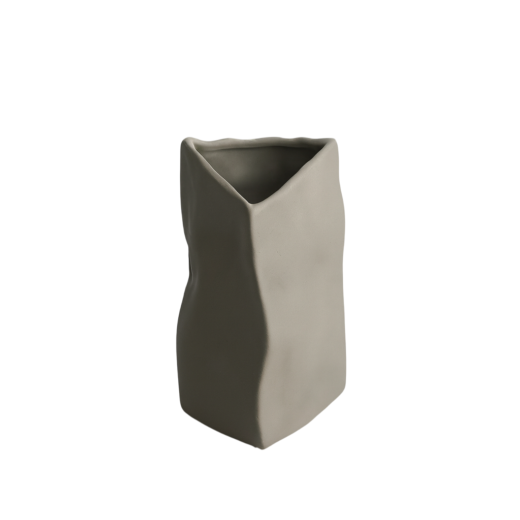 Vase Gris Triangulaire Céramique Texturée Bohème Chic-Déco Bohème