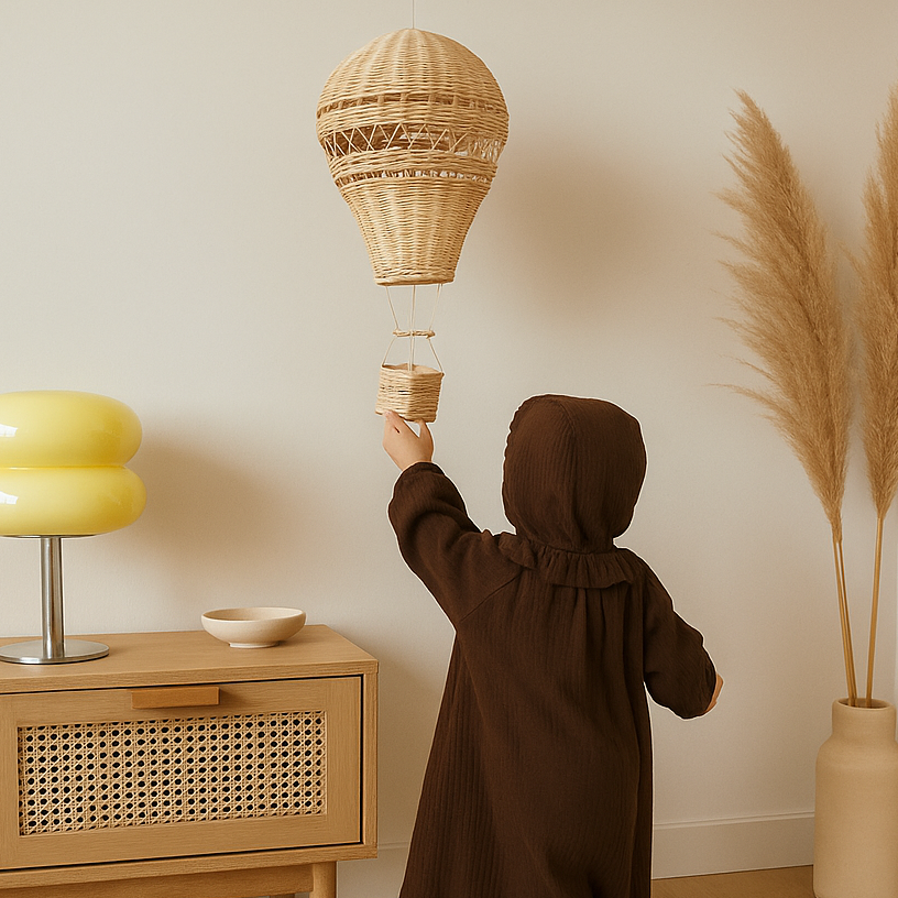 Suspension Enfant Montgolfière en Rotin