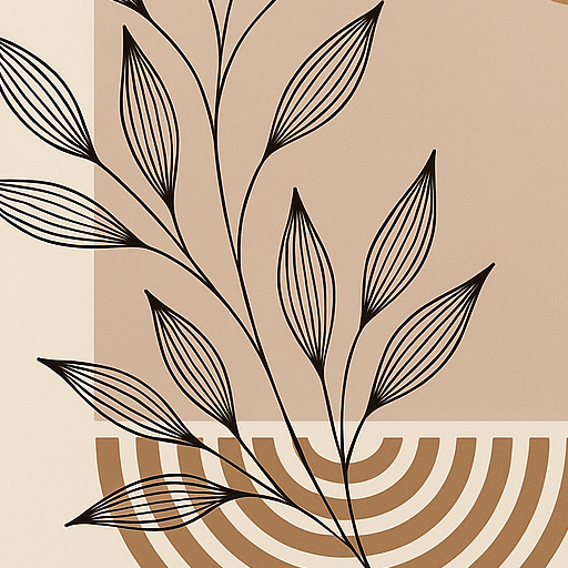 “Soleil Bohème” – Tableau mural abstrait et feuillage naturel-Déco Bohème