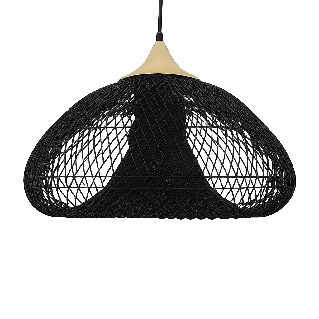 Suspension rotin LED Noire