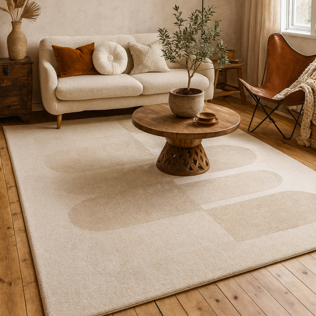 Tapis Bohème Beige Grand Format à Motifs Bohème-Déco Bohème