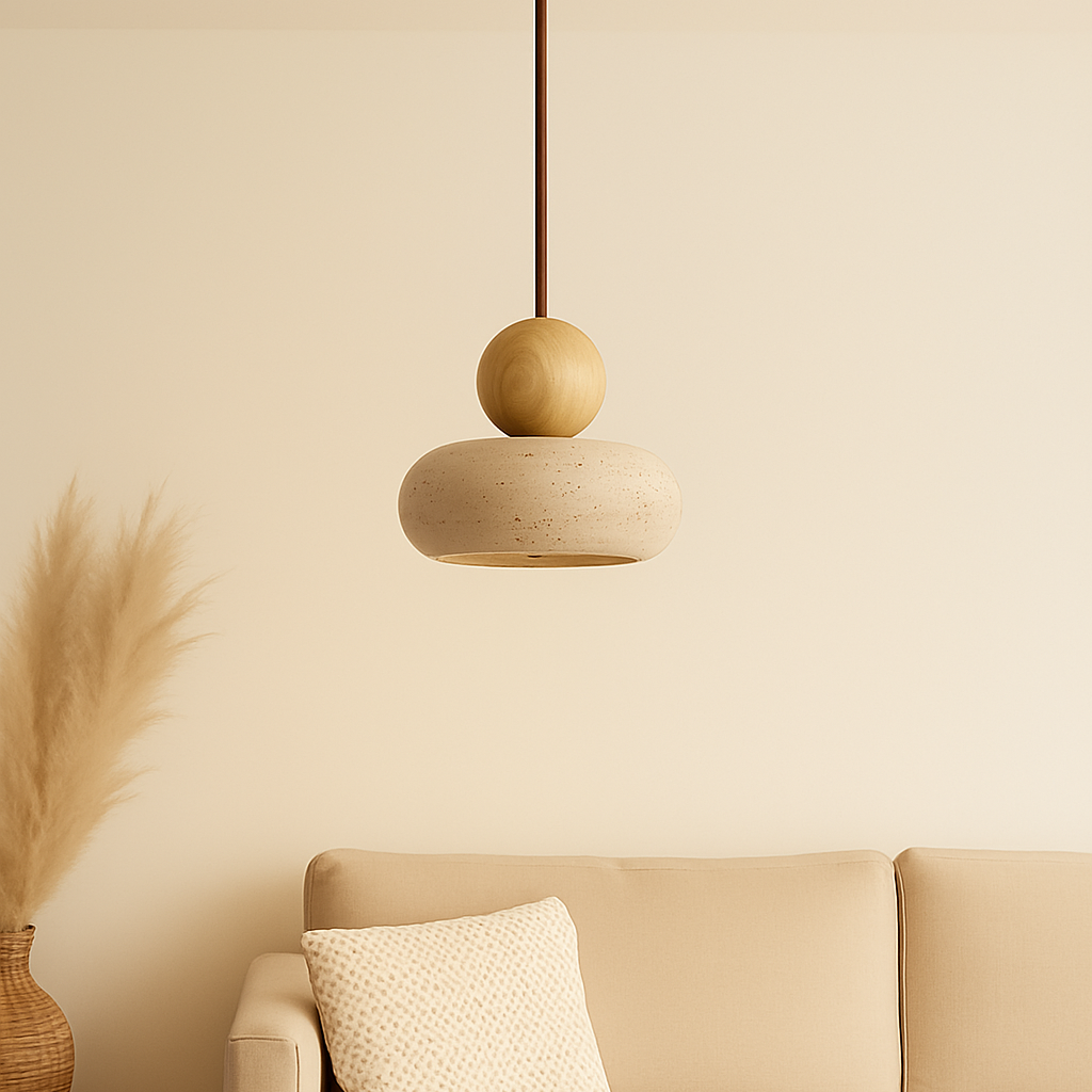 Suspension bohème chic travertin et bois-Déco Bohème