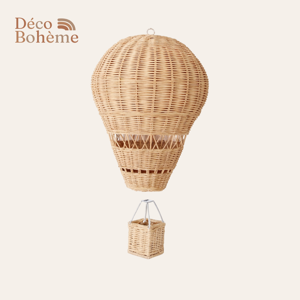 Suspension Enfant Montgolfière en Rotin-Déco Bohème