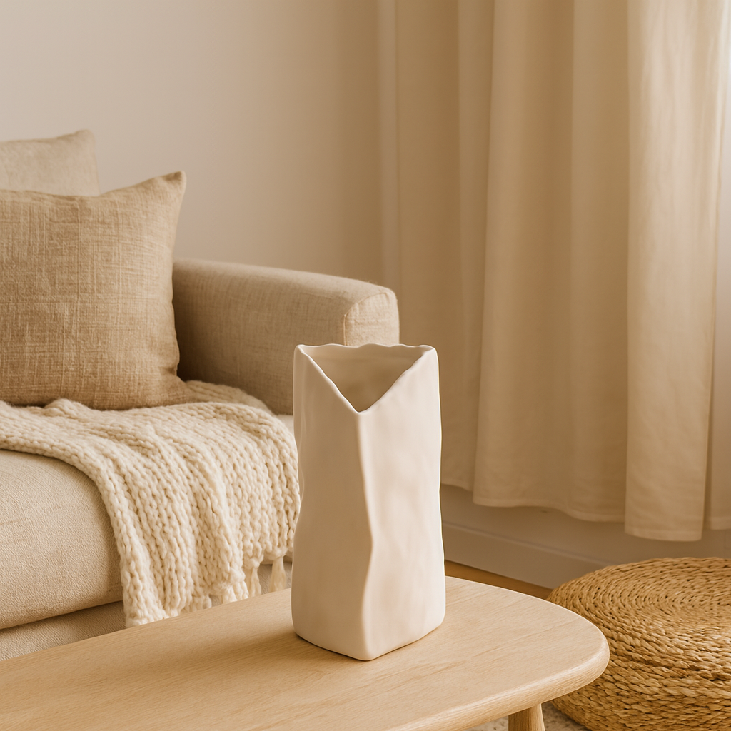 Vase Triangulaire Plissé en Céramique-Déco Bohème