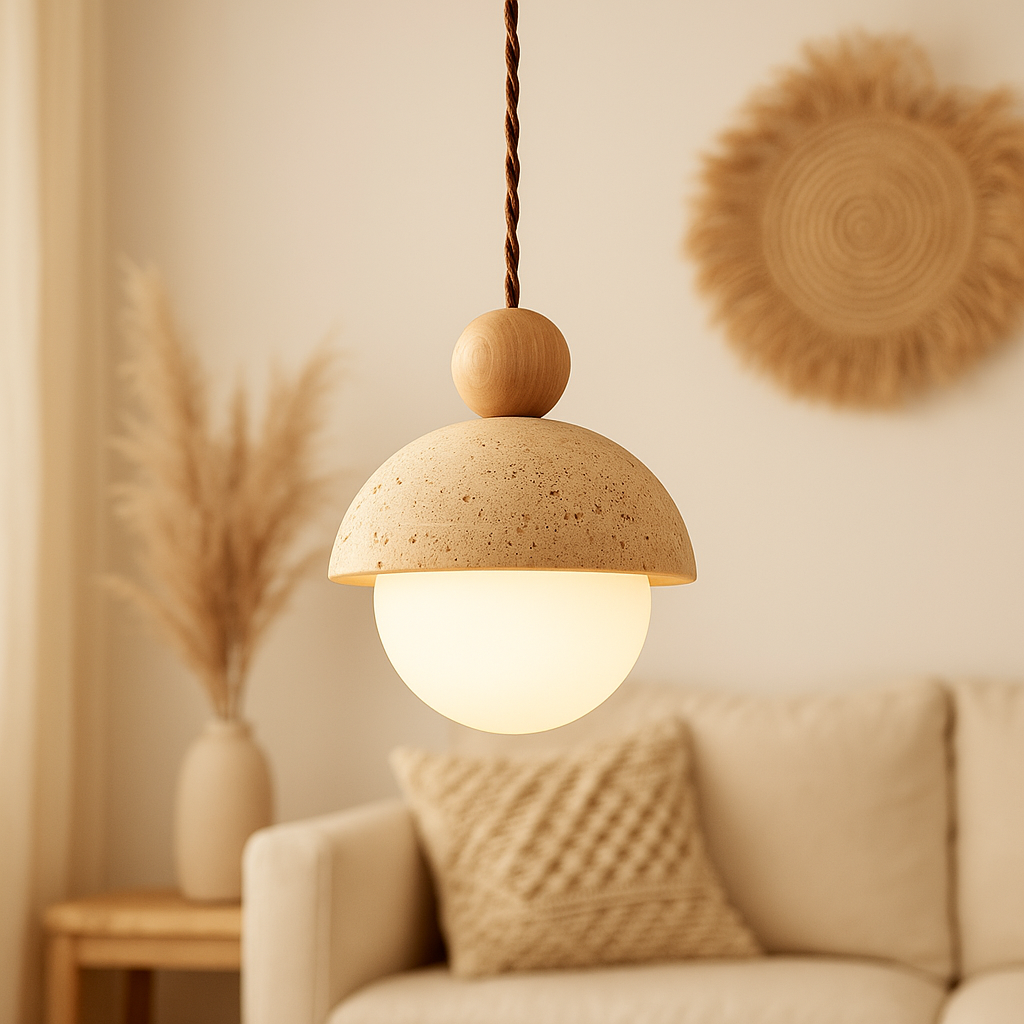 Suspension Soléa Travertin et Bois-Déco Bohème