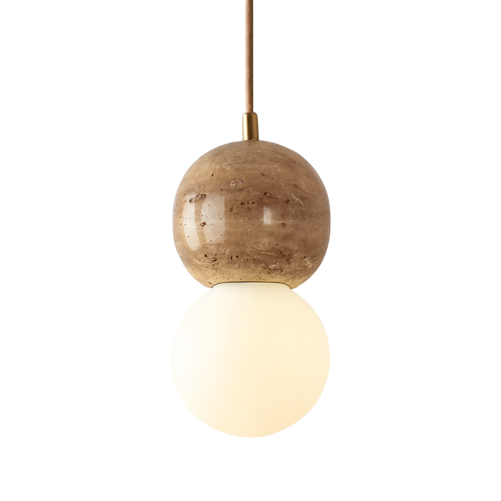 Suspension travertin en bois LED boho chic-Déco Bohème