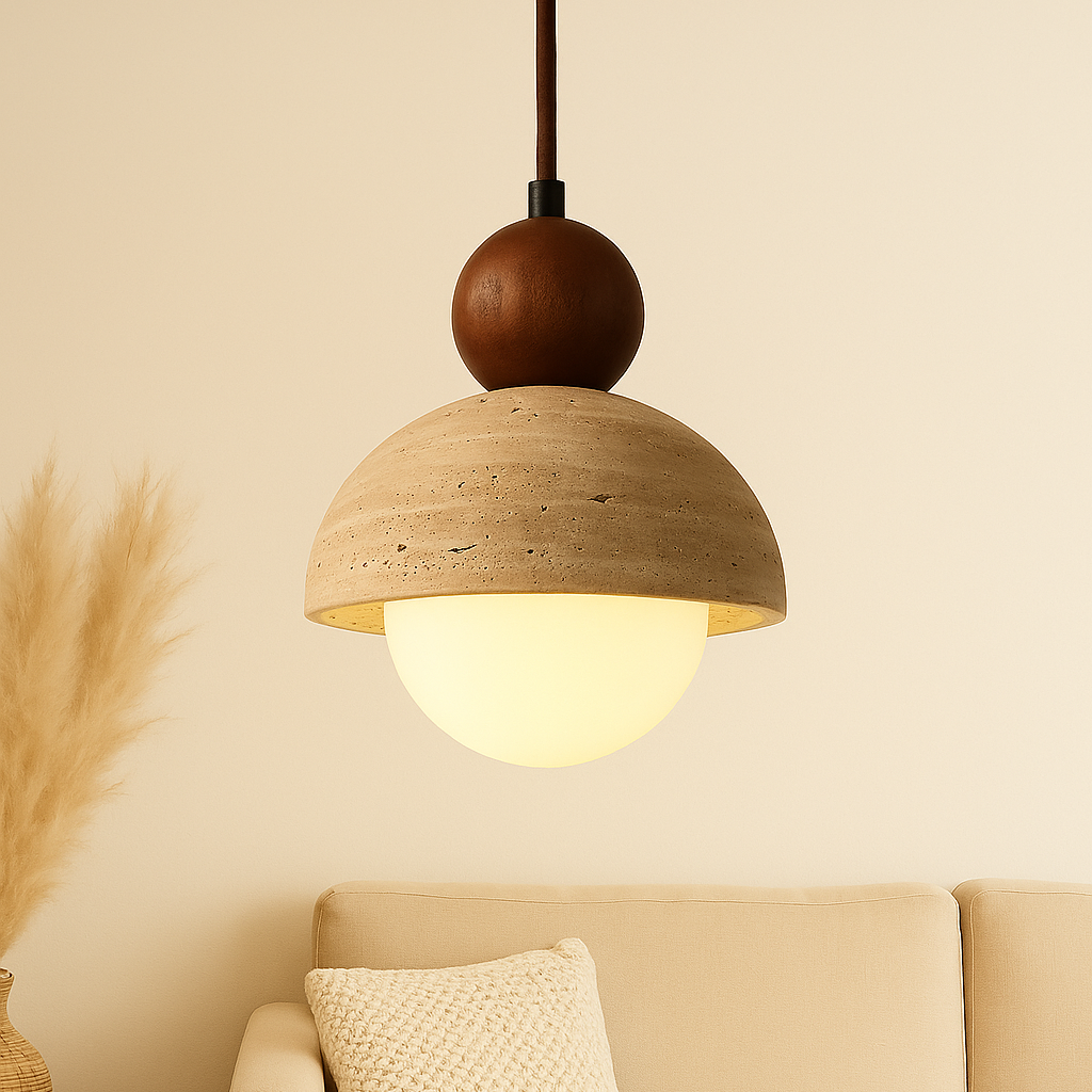 Suspension en pierre travertin jaune minimaliste chic-Déco Bohème