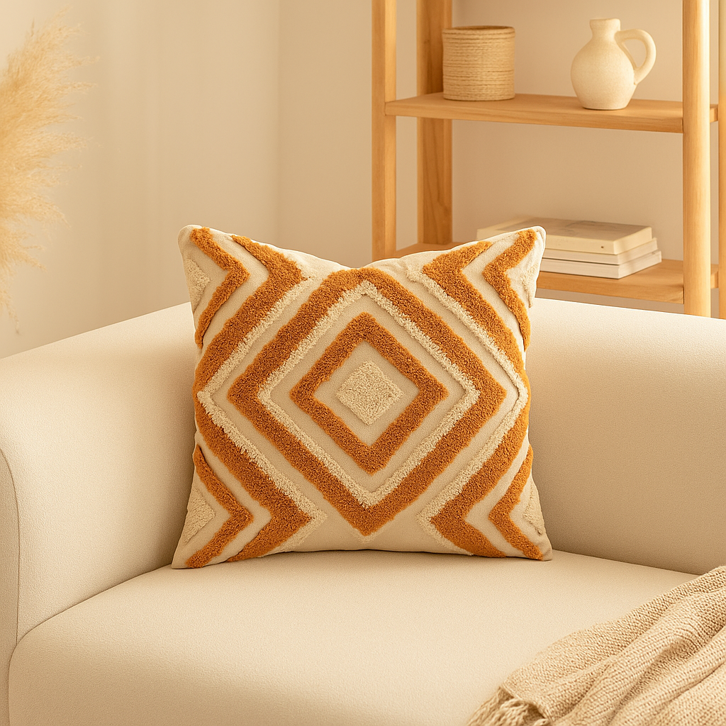 Housse de Coussin Bohème Géométrique Terracotta Sauvage-Déco Bohème