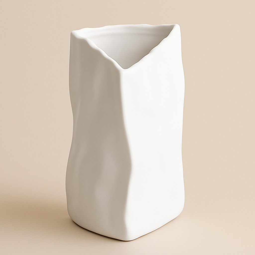 Vase Céramique Triangle Plissé en Blanc-Déco Bohème
