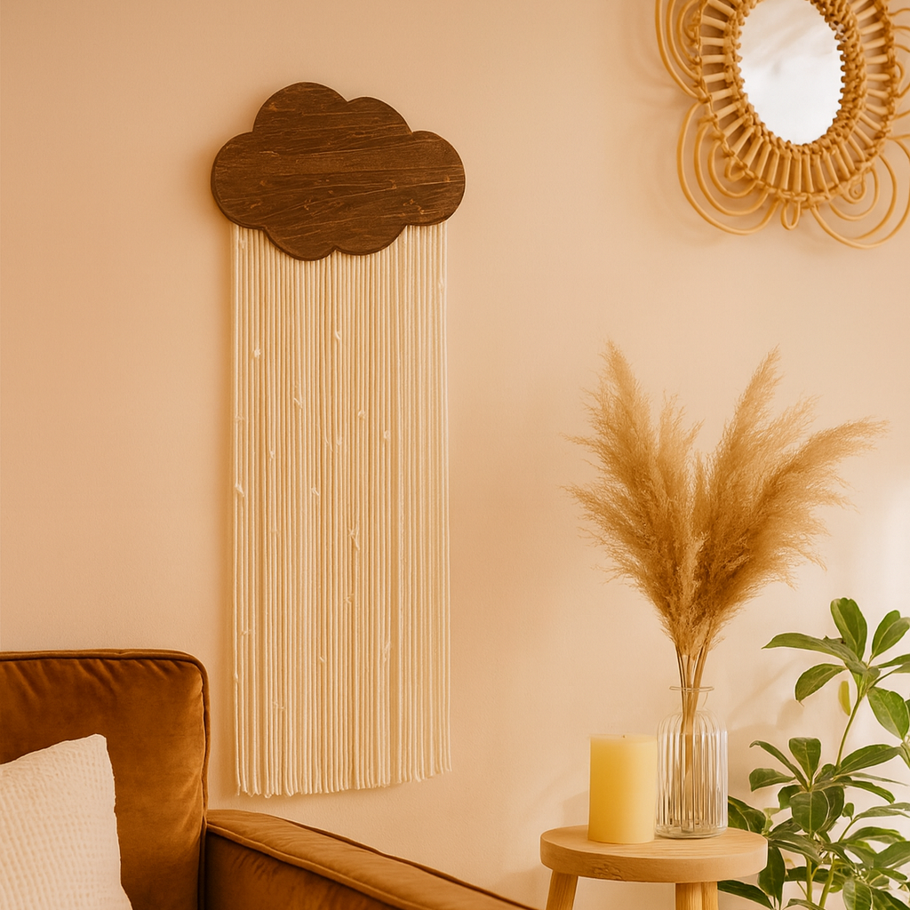 Macramé Étagère Murale Bohème Nuage Bois