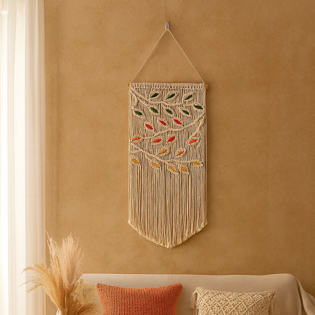 Macramé mural feuilles vertes bohème-Déco Bohème
