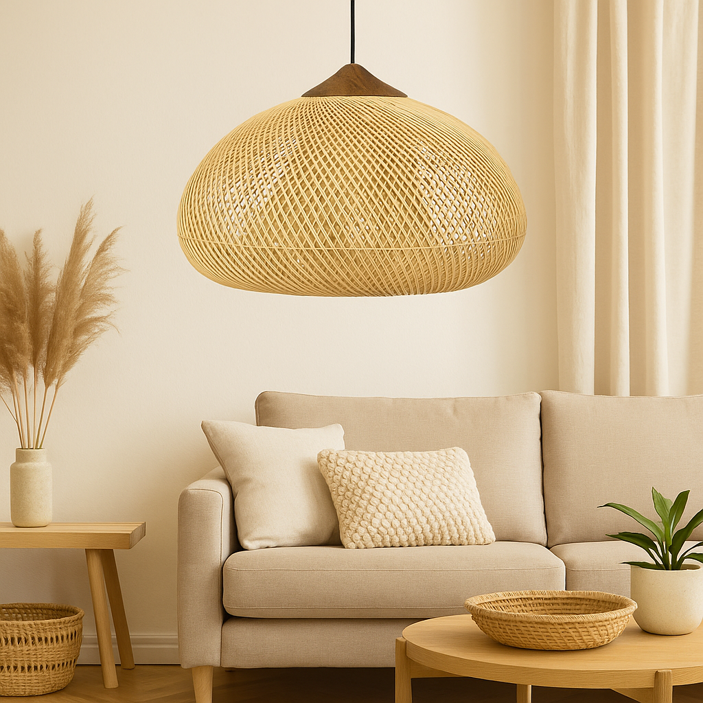 Suspension bohème en bambou et rotin