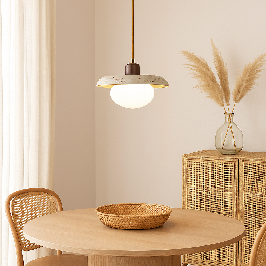 Suspension LED Pierre Travertin Jaune-Déco Bohème