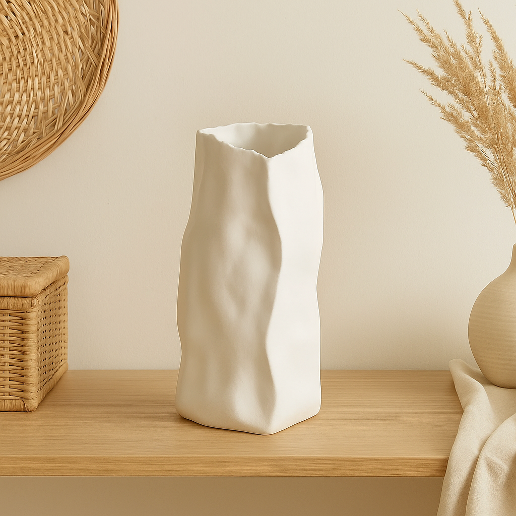 Vase Triangle Effet Froissé en Céramique-Déco Bohème