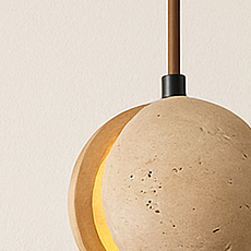 Suspension LED travertin jaune et bois naturel-Déco Bohème