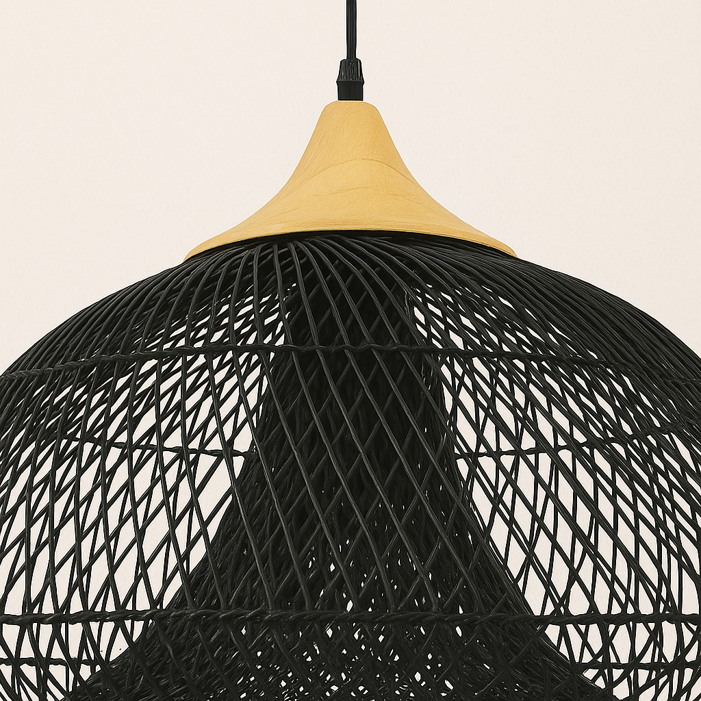 Suspension rotin LED Noire-Déco Bohème