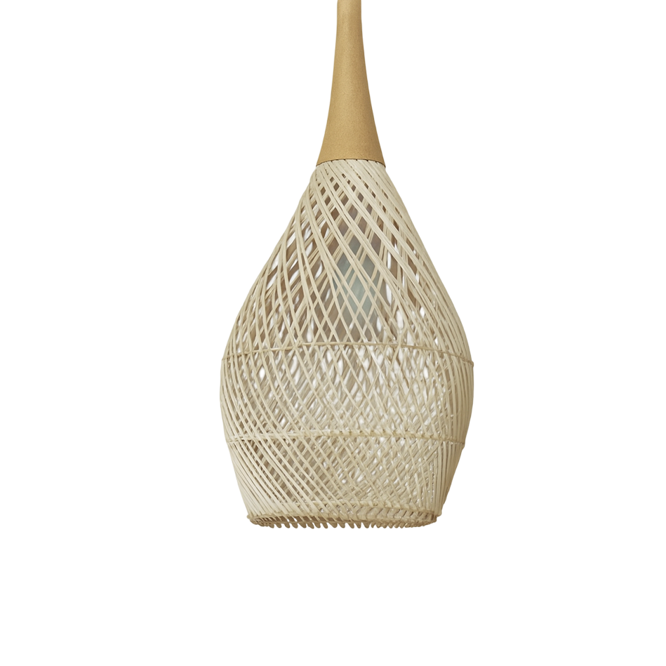 Suspension bohème en bambou beige rotin