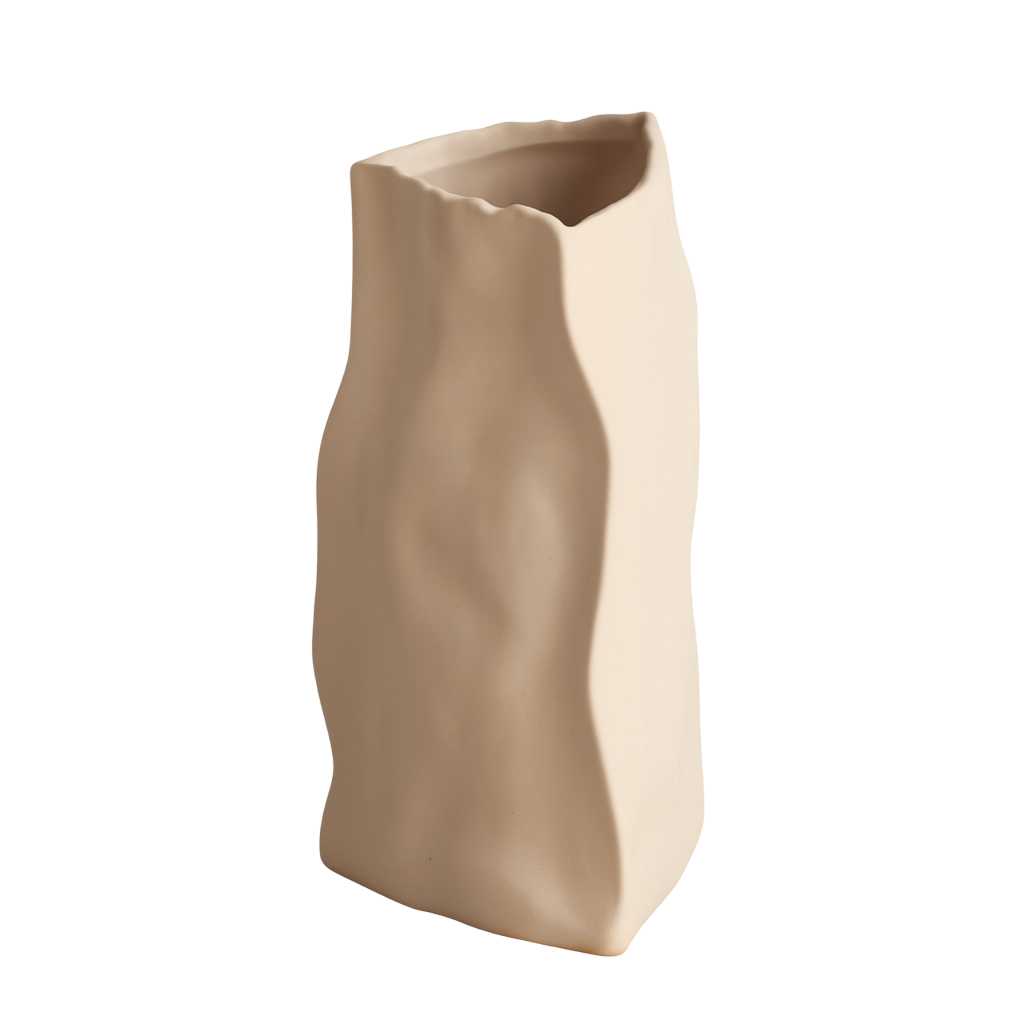 Vase kaki en céramique triangle froissé-Déco Bohème
