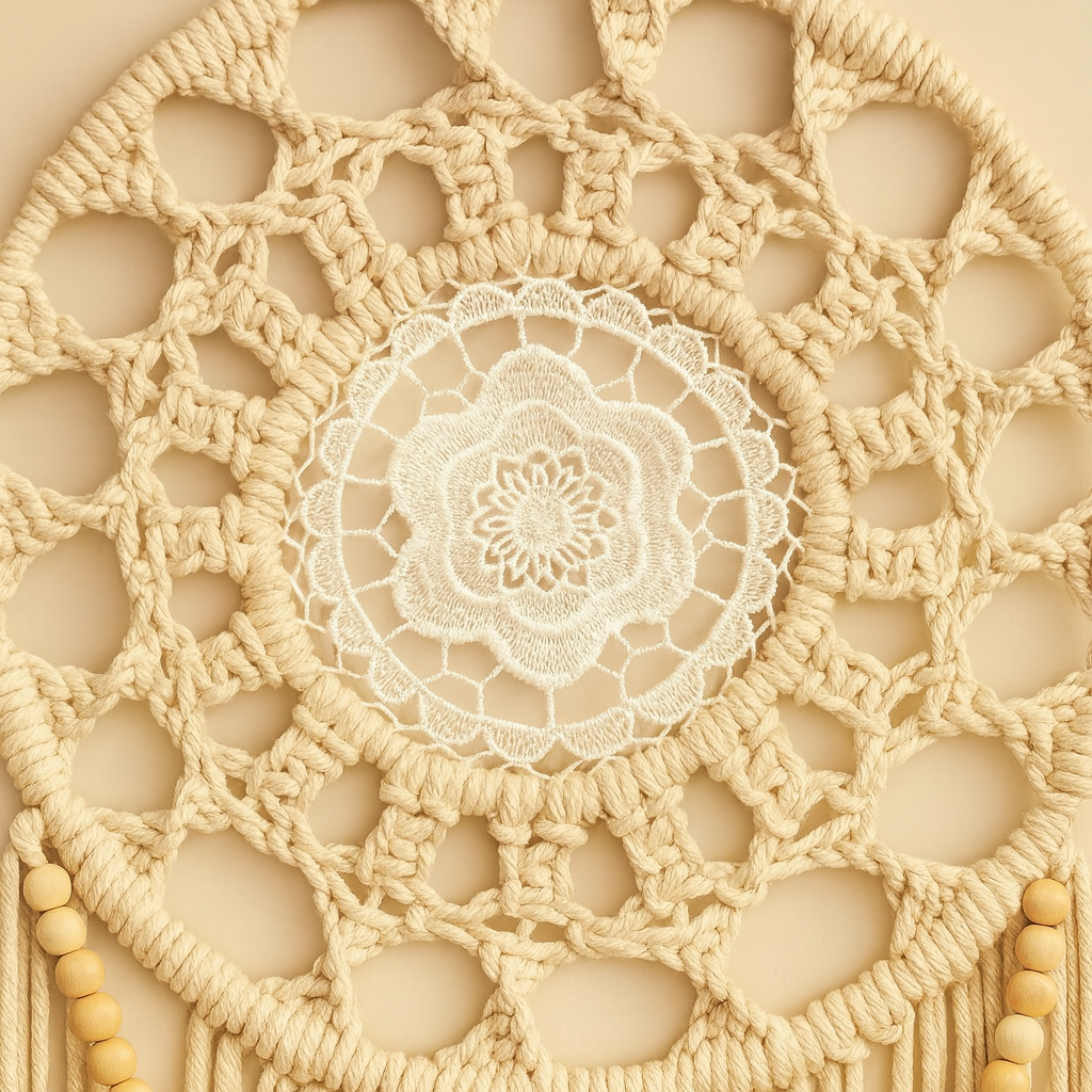 Grand attrape-rêves macramé mural feuilles tissées