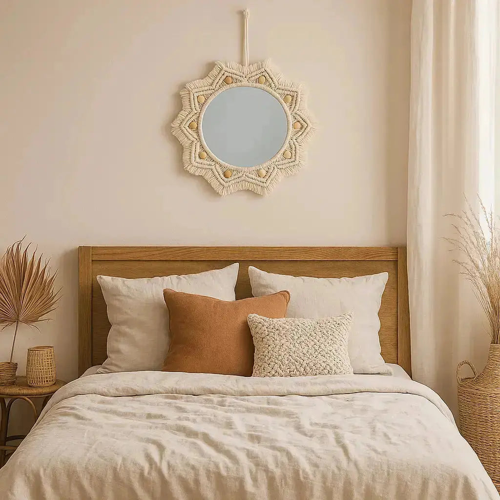 Miroir rond étoile en macramé bohème – 54cm - Déco Bohème